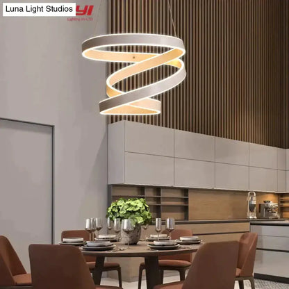 Pendant light, modern gold and white spiral LED fixture for dining room by Decorbites on Tampa Home & Garden Store