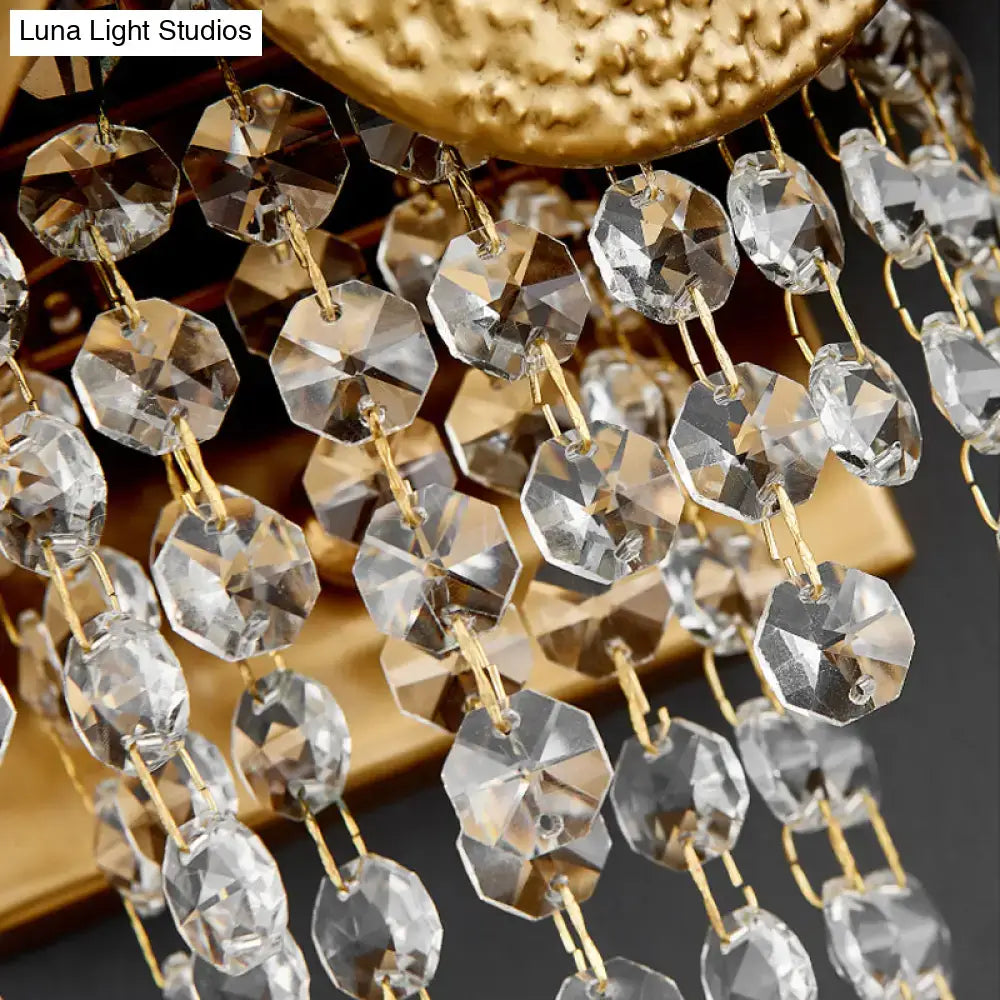 Gold Egg Crystal Wall Sconce with gold-tone metal and clear faceted crystal beads on Tampa Home & Garden Store