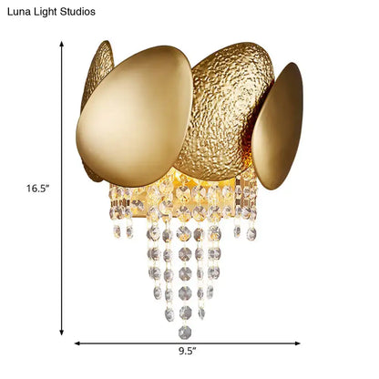 Gold Egg Crystal Wall Sconce by Decorbites with sculpted petals and crystal bead fringe on Tampa Home & Garden Store