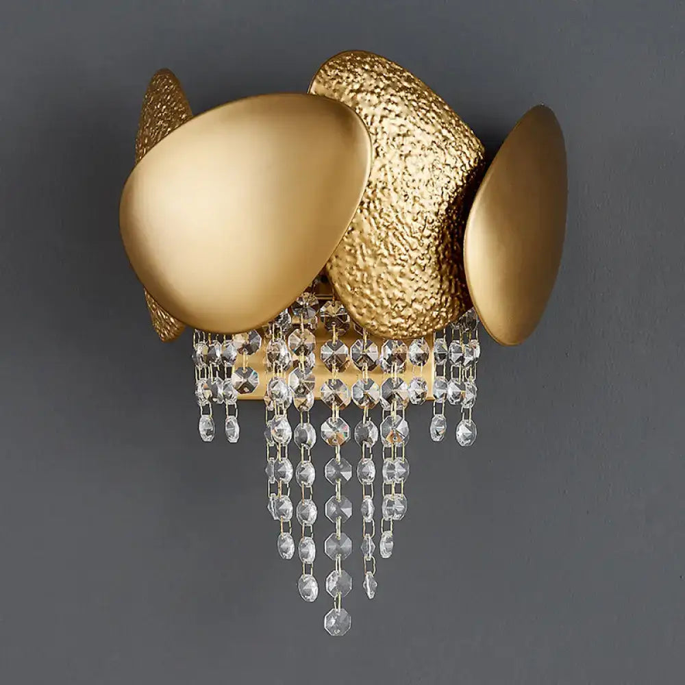 Gold Egg Crystal Wall Sconce by Decorbites with clustered gold eggs and crystal fringe on Tampa Home & Garden Store