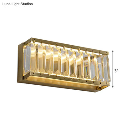Gold faceted crystal wall sconce with rectangular gold frame and hanging prisms for hallway on Tampa Home & Garden Store