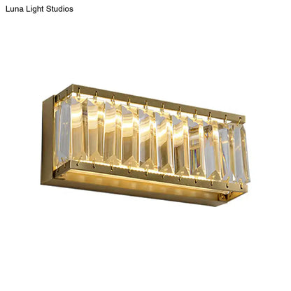 Gold faceted crystal wall sconce with brass frame and hanging prisms for hallway Decorbites on Tampa Home & Garden Store