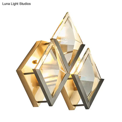 Golden Crystal Wall Sconce with gold metal frames and glass pyramid crystals by Decorbites on Tampa Home & Garden Store