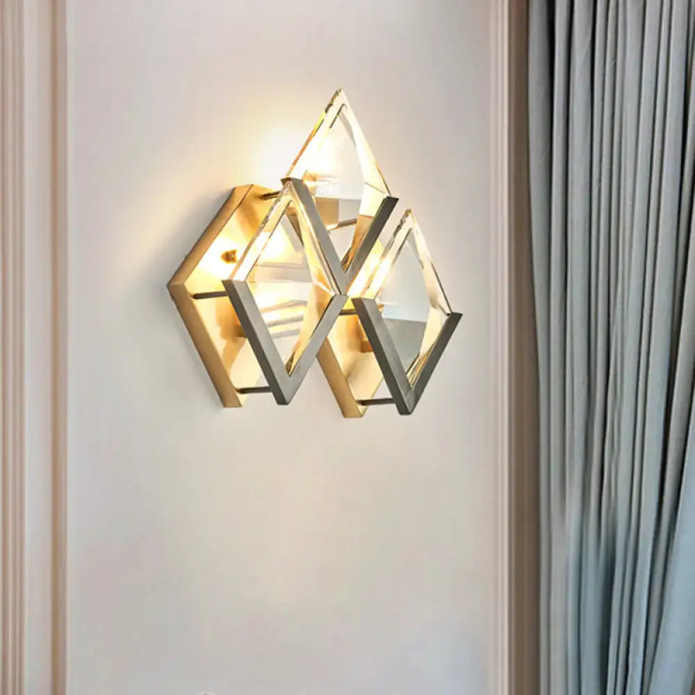 Golden crystal wall sconce by Decorbites, geometric gold metal frame with glass panels on Tampa Home & Garden Store