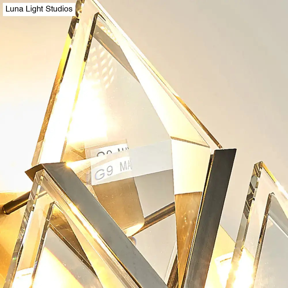 Golden crystal glass wall sconce with geometric pyramid facets by Decorbites on Tampa Home & Garden Store