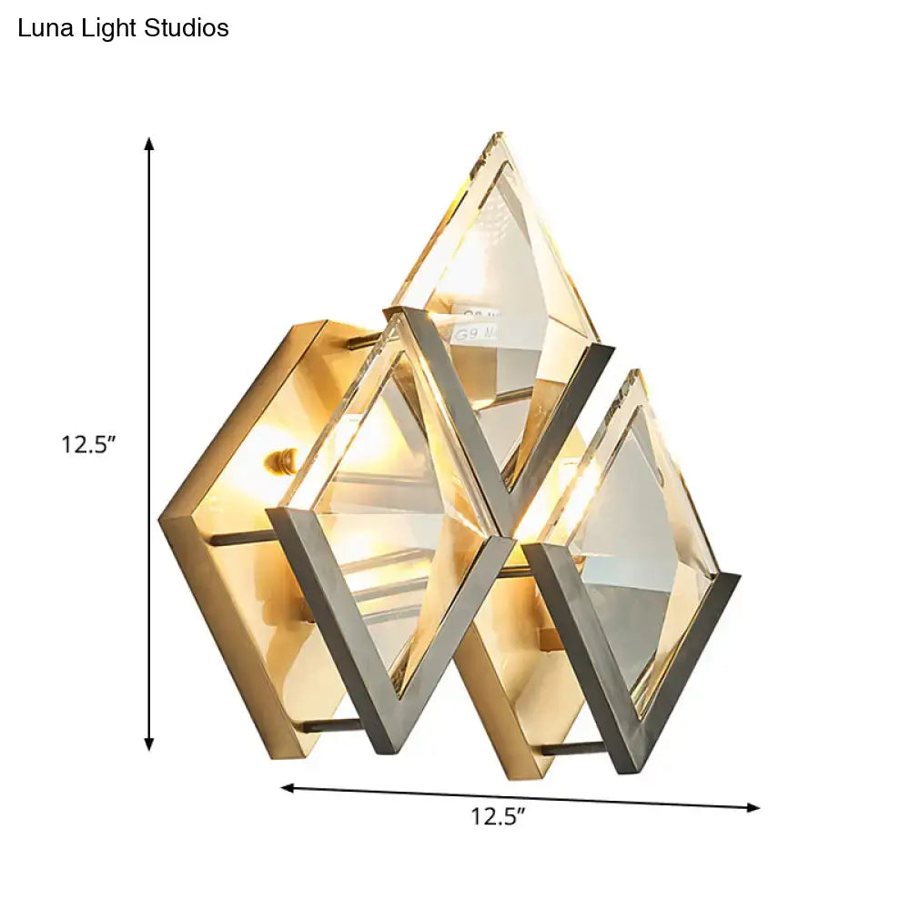Golden crystal wall sconce by Decorbites, geometric stacked prism design in gold finish on Tampa Home & Garden Store