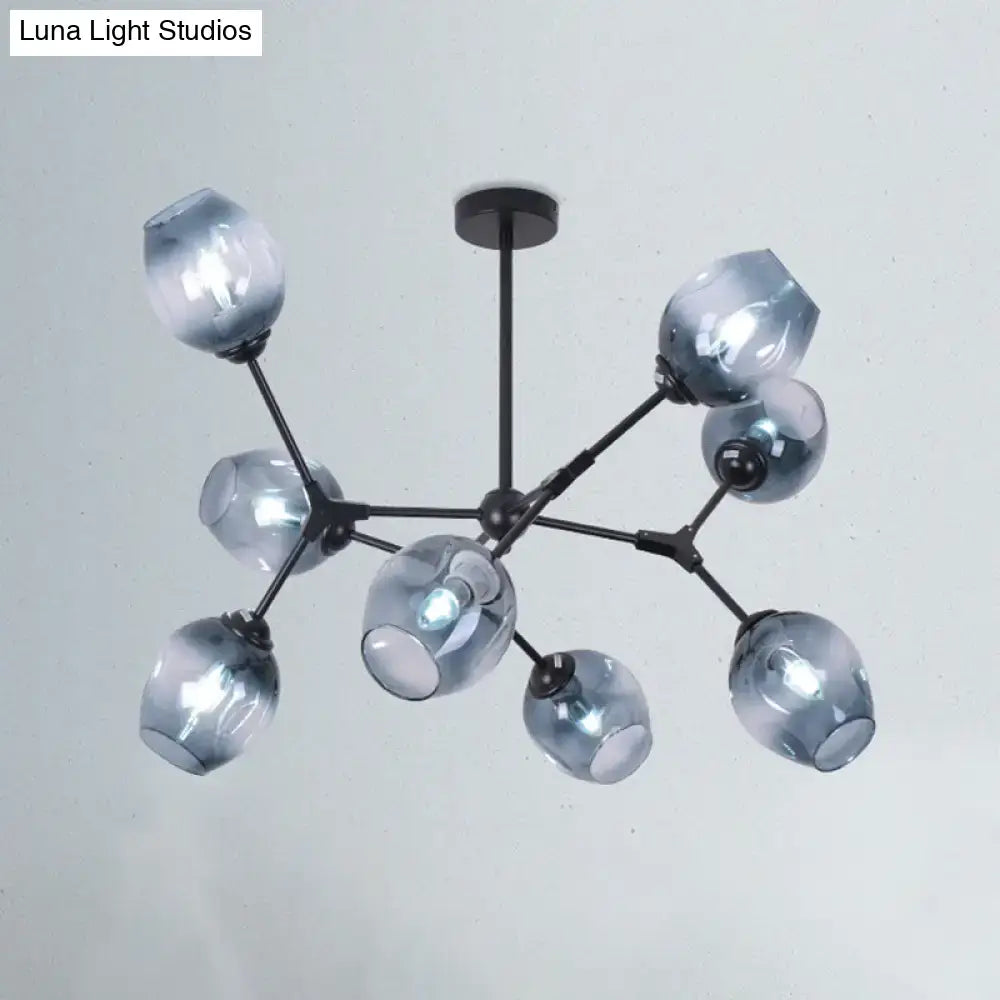 Blue glass eight-light semi-flush mount light with black Sputnik-style arms Decorbites on Tampa Home & Garden Store