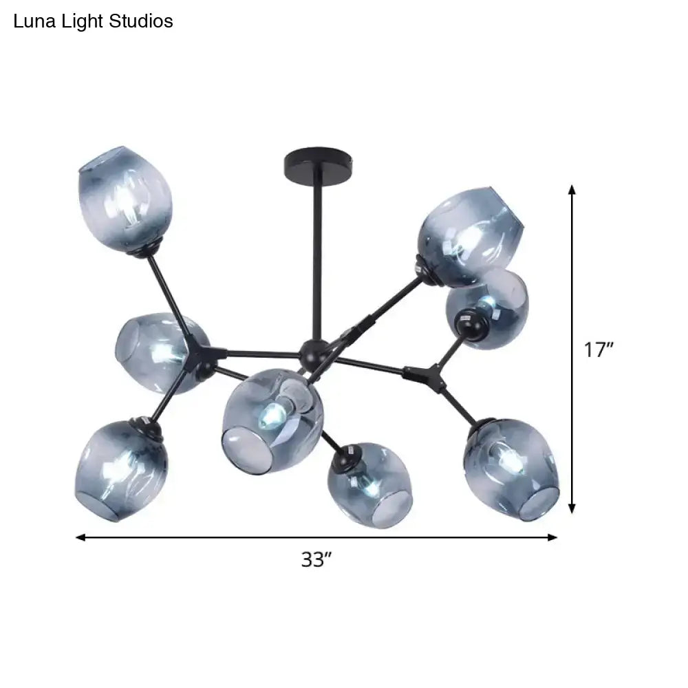 Blue glass semi-flush light by Decorbites with black metal frame and several glass shades on Tampa Home & Garden Store