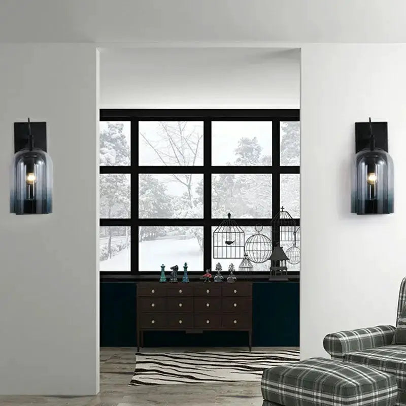 Modern gradient glass sconce lighting fixture pair in black-to-blue shade by Decorbites on Tampa Home & Garden Store