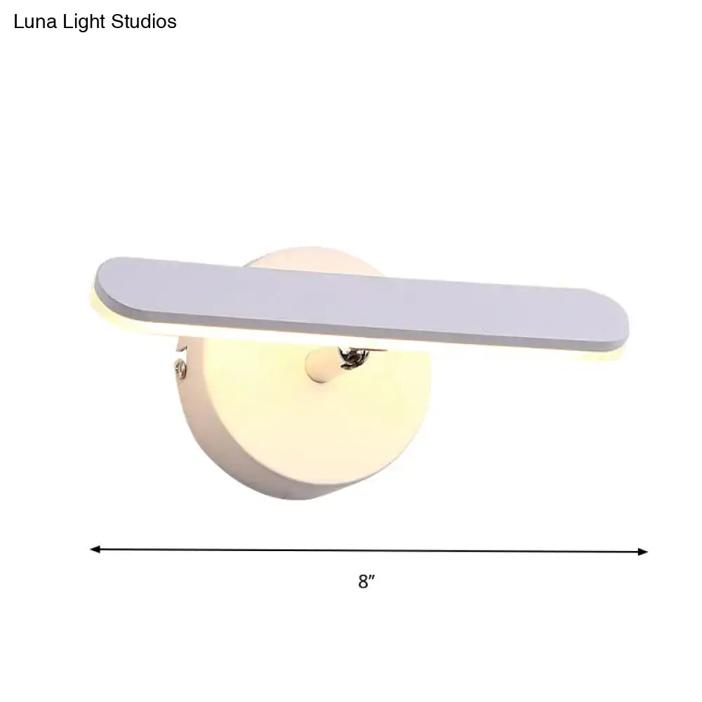 White linear vanity light by Decorbites with rounded backplate and slim bar 8-inch width on Tampa Home & Garden Store