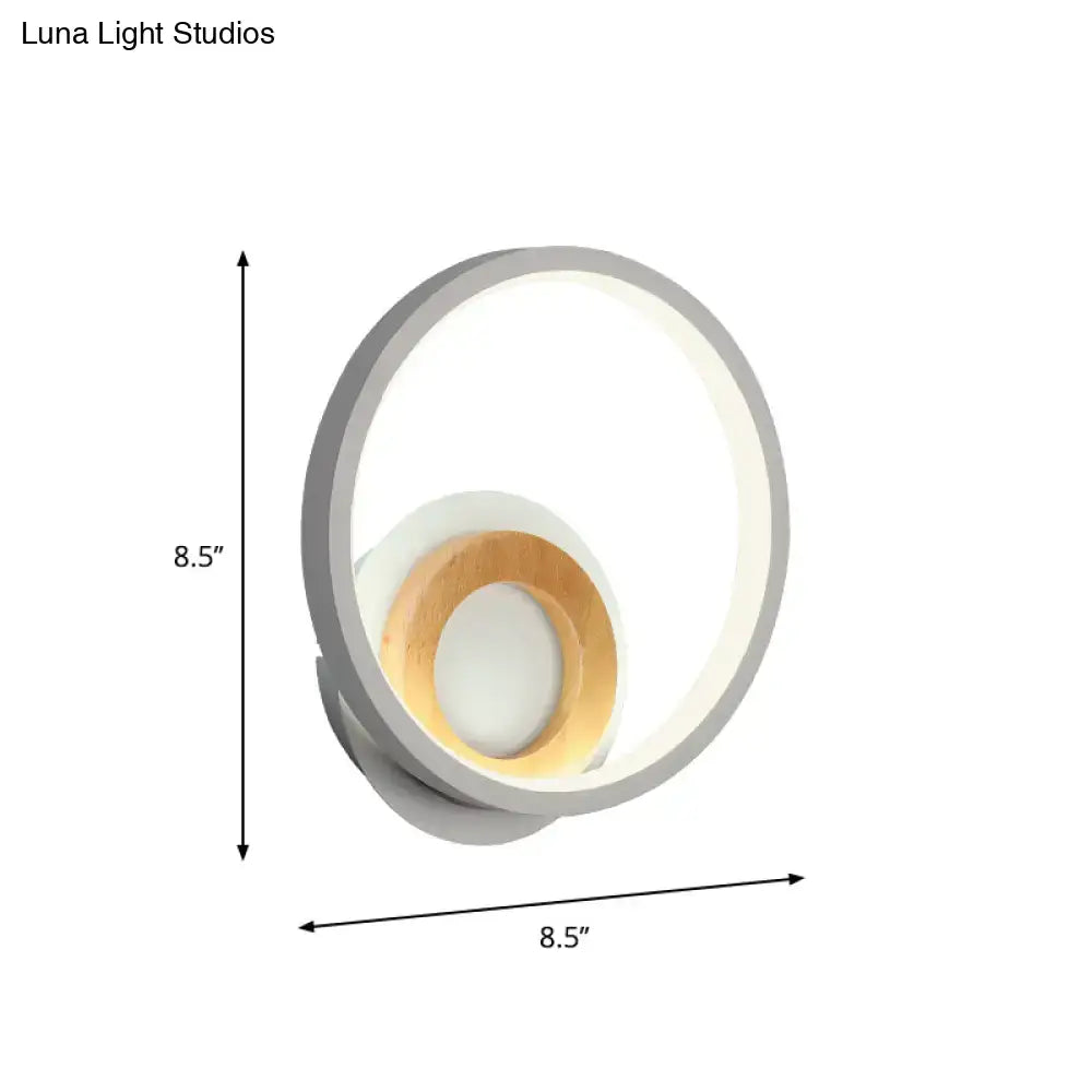 Wood Double Ring Wall Lamp with gray outer rings and warm wood inner ring Decorbites 8.5in on Tampa Home & Garden Store