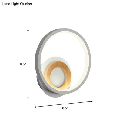 Wood Double Ring Wall Lamp with gray outer rings and warm wood inner ring Decorbites 8.5in on Tampa Home & Garden Store