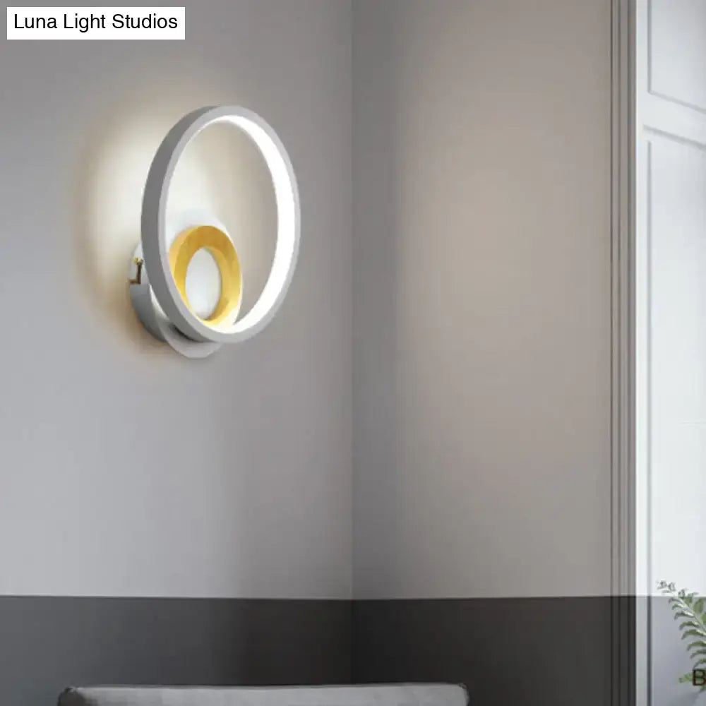 Wood Double Ring Wall Lamp Decorbites with white outer ring and wood inner ring on Tampa Home & Garden Store