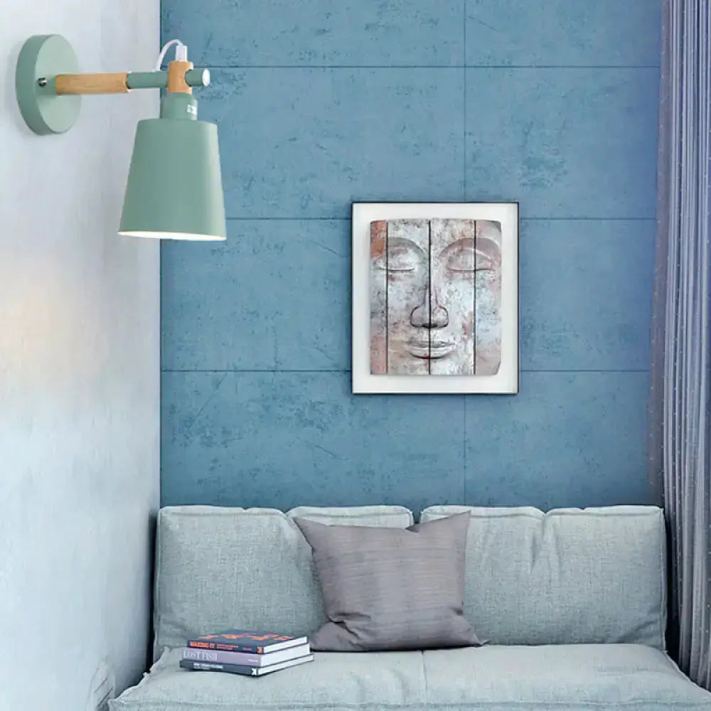 Decorbites modern gray and wood wall sconce light with teal accent wooden arm on Tampa Home & Garden Store