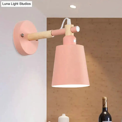 Wall sconce light with pink shade and wood arm by Decorbites, modern bedroom metal lamp on Tampa Home & Garden Store