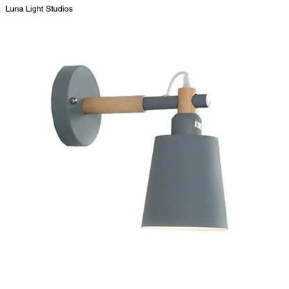 Modern gray and wood wall sconce light by Decorbites, gray metal shade with wooden arm on Tampa Home & Garden Store