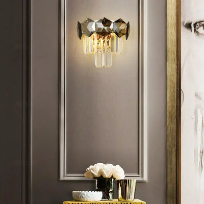 Modern gray and gold faceted crystal wall light fixture Decorbites for restaurants on Tampa Home & Garden Store