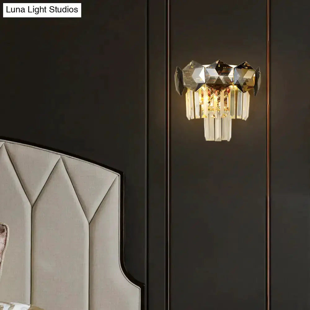 Modern gray and gold faceted crystal wall light fixture by Decorbites for restaurants on Tampa Home & Garden Store