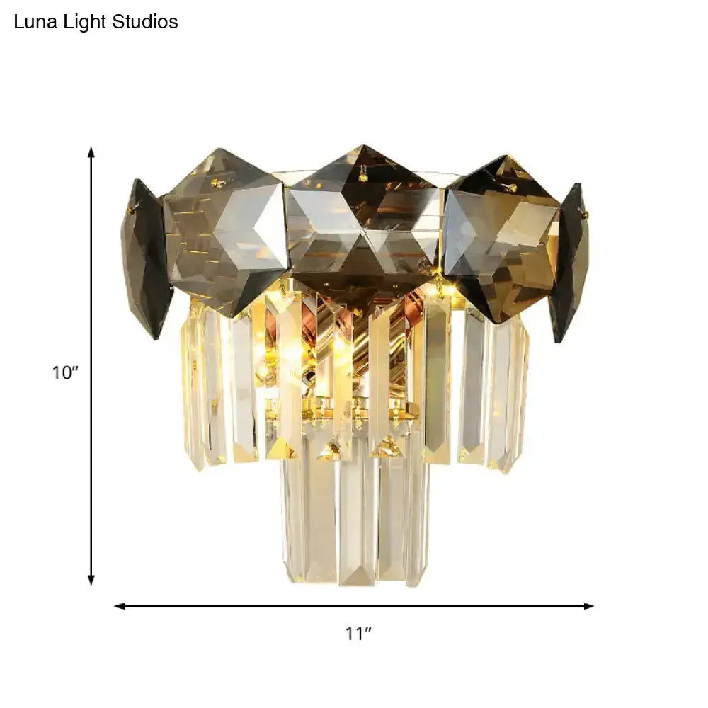 Modern gray and gold faceted crystal wall light fixture for restaurants by Decorbites on Tampa Home & Garden Store