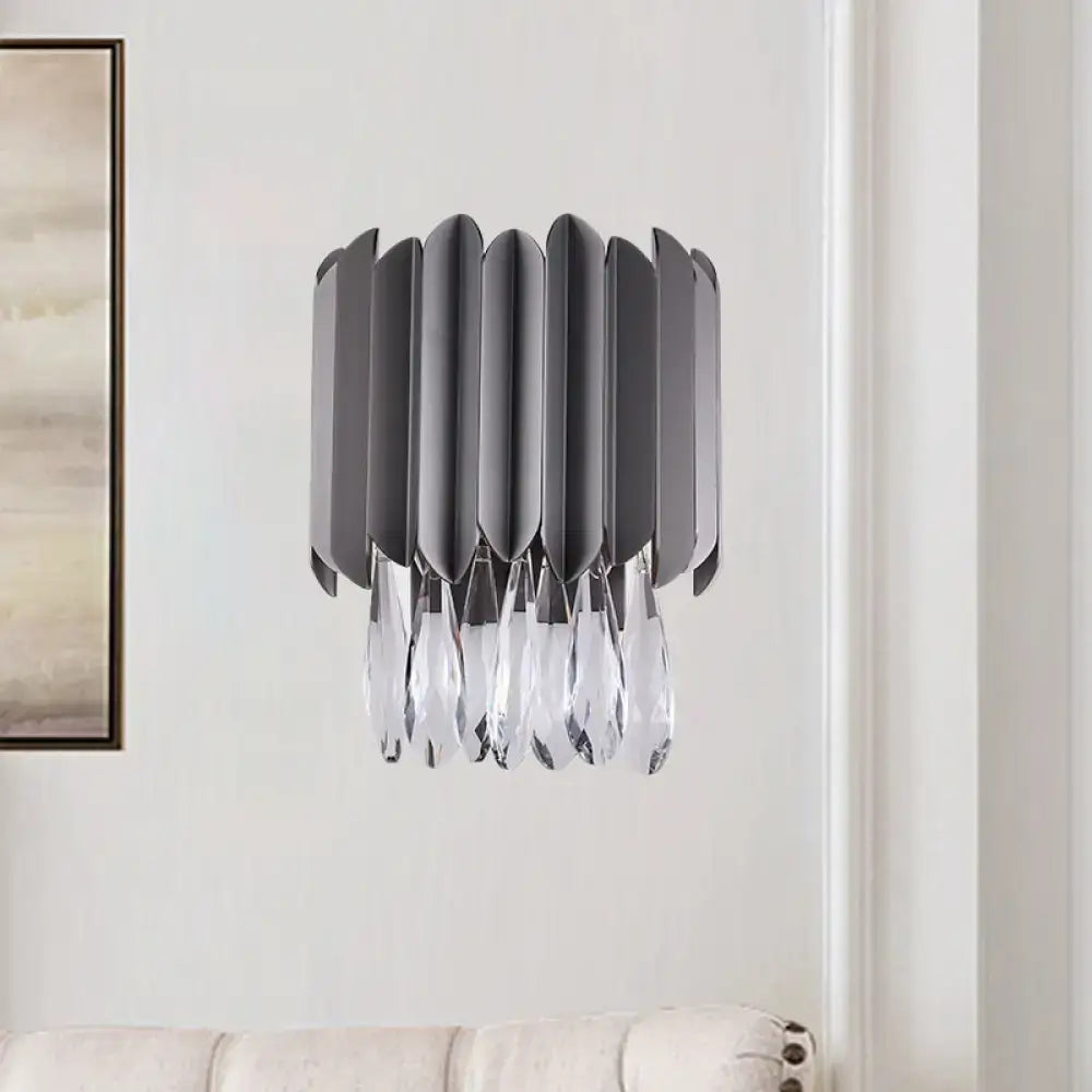 Black K9 Crystal Teardrop Dual-Light Sconce by Decorbites, black metal with crystal teardrops on Tampa Home & Garden Store