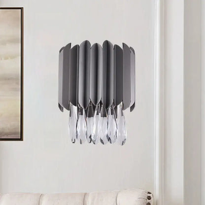 Black K9 Crystal Teardrop Dual-Light Sconce by Decorbites, black metal with crystal teardrops on Tampa Home & Garden Store