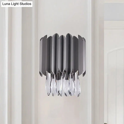 Black K9 crystal teardrop dual-light sconce with stacked black panels and crystal drops on Tampa Home & Garden Store