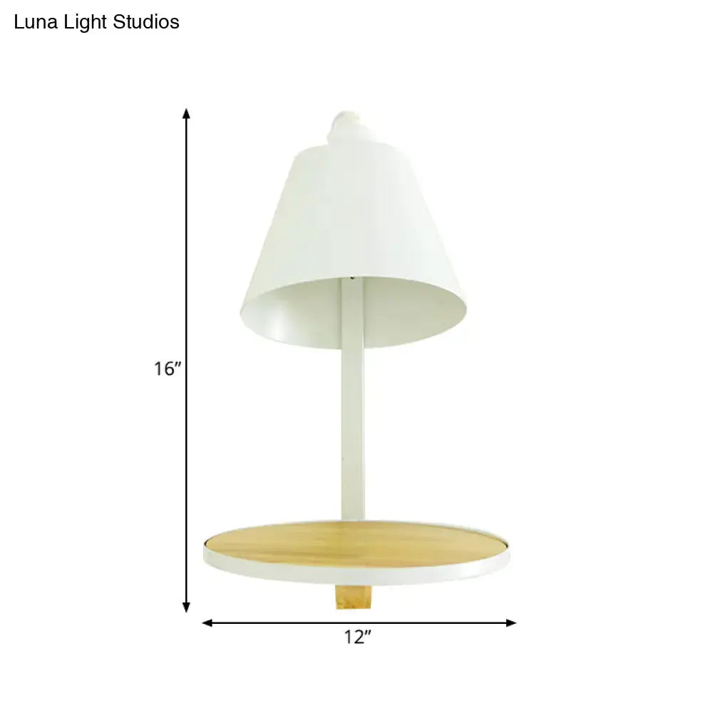 Decorbites gray tapered shade sconce with white stem and round wooden base on Tampa Home & Garden Store