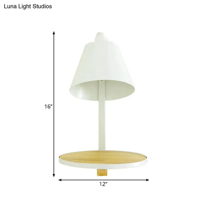 Decorbites gray tapered shade sconce with white stem and round wooden base on Tampa Home & Garden Store