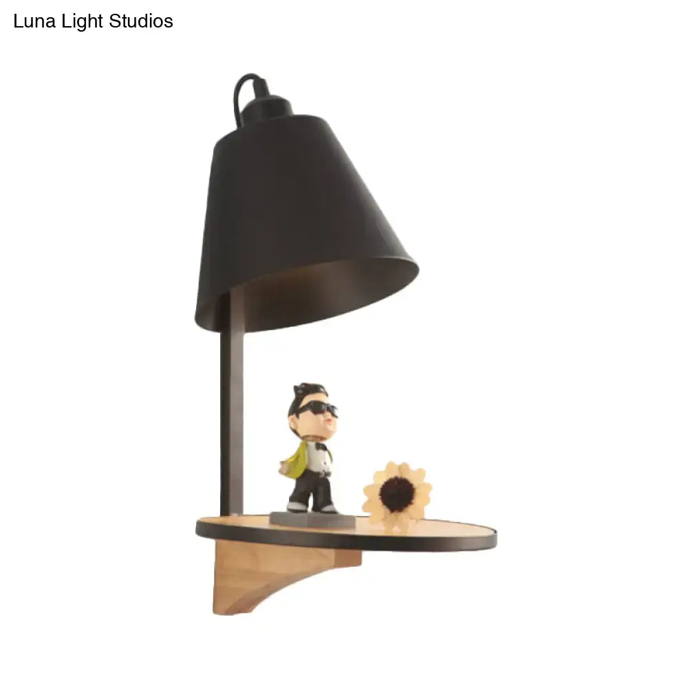 Decorbites gray tapered shade sconce with a wooden shelf; includes a sunflower and a figurine decor on Tampa Home & Garden Store