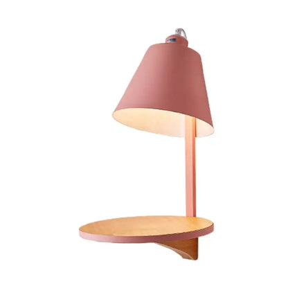 Gray tapered shade sconce with wall-mounted wood shelf by Decorbites on Tampa Home & Garden Store