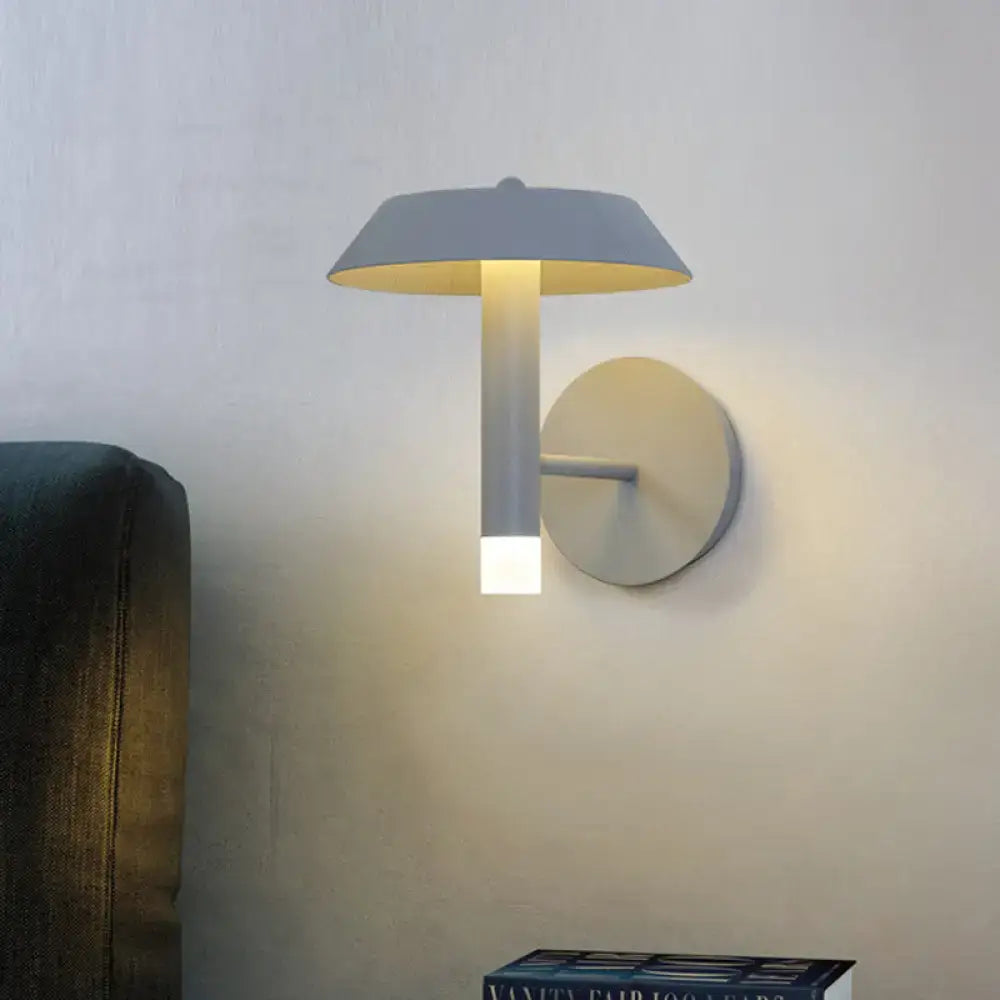 Decorbites gray industrial wall sconce with backplate, vertical stem, shallow dome shade on Tampa Home & Garden Store