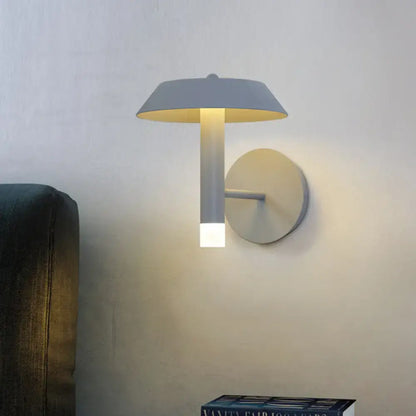Decorbites gray industrial wall sconce with backplate, vertical stem, shallow dome shade on Tampa Home & Garden Store