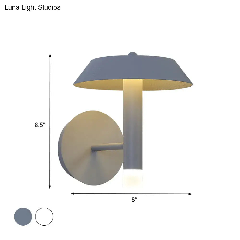 Gray Industrial Wall Sconce by Decorbites, 8 in wide, 8 in tall, gray shade with warm light on Tampa Home & Garden Store