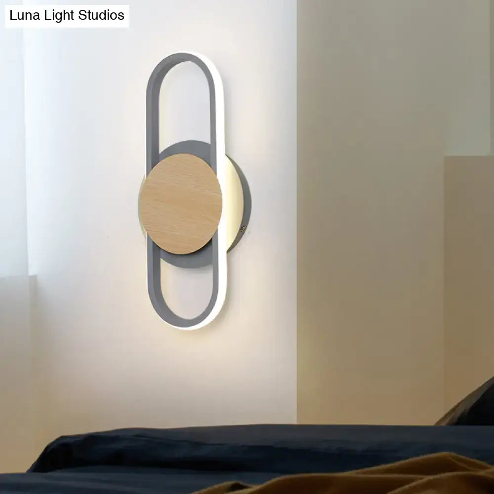 Gray Wood Geometric Sconce by Decorbites wall light with round wooden disc and gray frame on Tampa Home & Garden Store