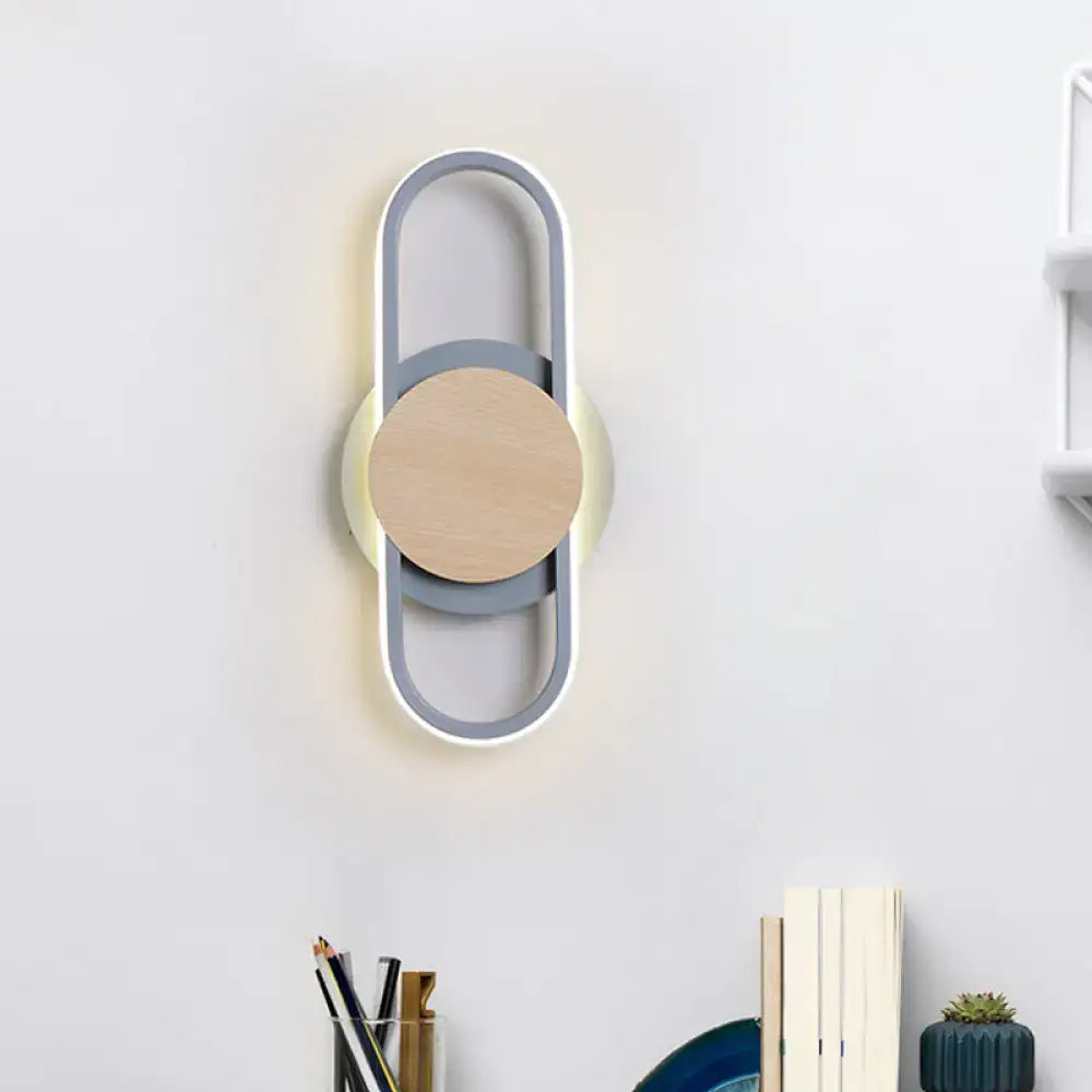 Gray Wood Geometric Sconce by Decorbites with gray frame and natural wood circle wall light on Tampa Home & Garden Store