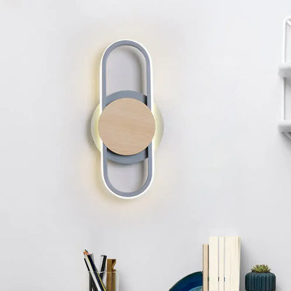 Gray Wood Geometric Sconce by Decorbites with gray frame and natural wood circle wall light on Tampa Home & Garden Store