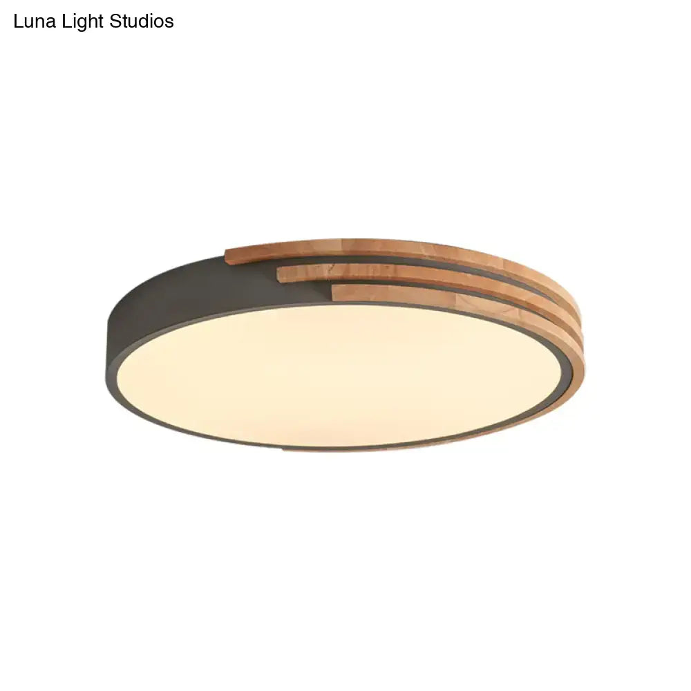 Green Wood Round Ceiling Light flush mount with dark metal body and wood ring accents on Tampa Home & Garden Store