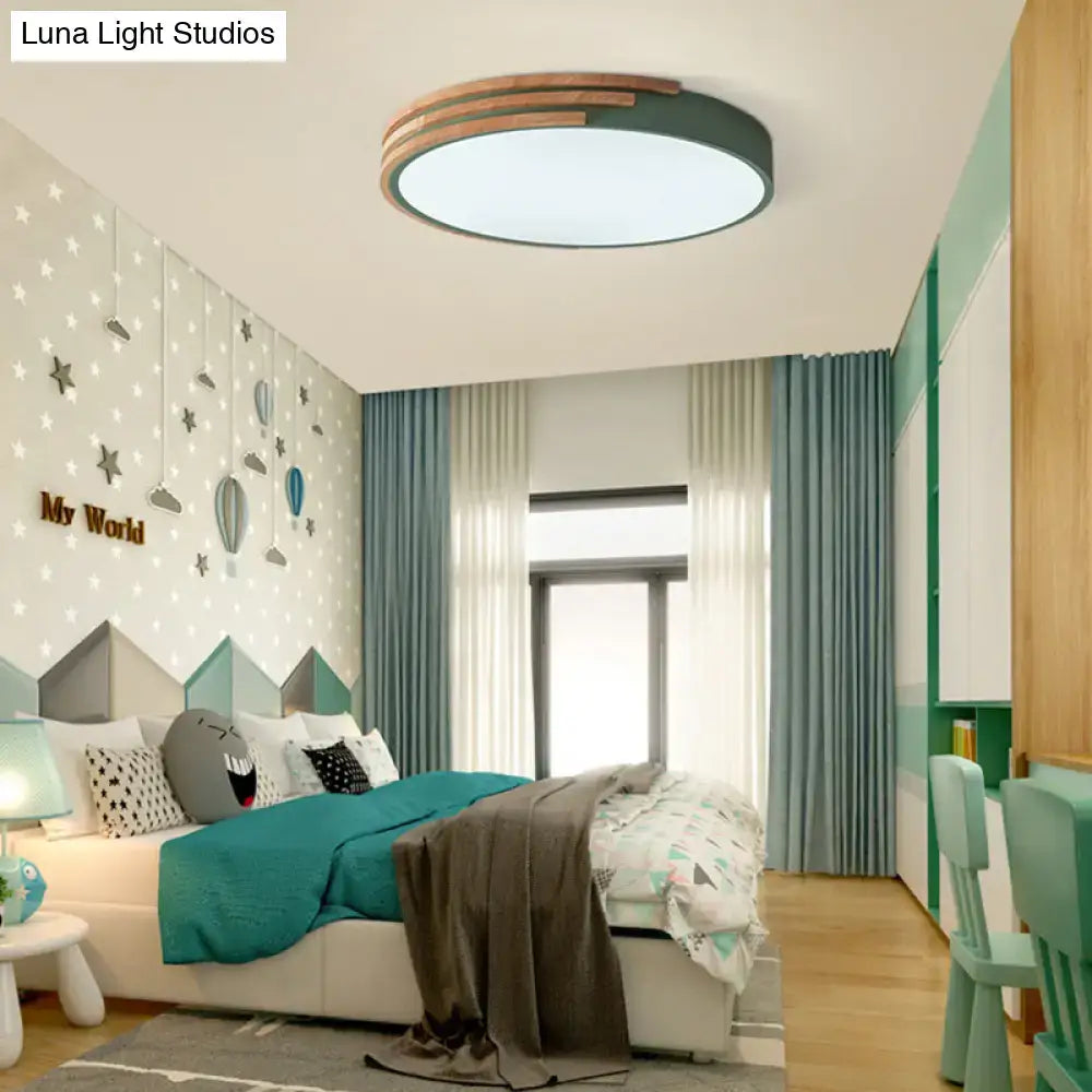 Green Wood Round Ceiling Light flush mount with natural wood slats, Decorbites on Tampa Home & Garden Store