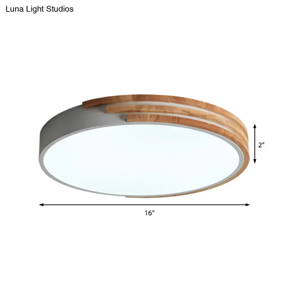 Green Wood Round Ceiling Light flush mount with frosted glass diffuser and wood slat rim on Tampa Home & Garden Store