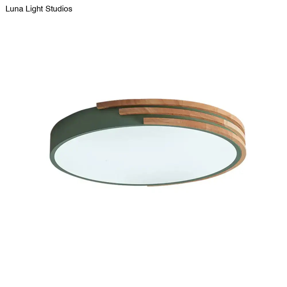 Green Wood Round Ceiling Light flush mount with wooden slats and frosted diffuser Decorbites on Tampa Home & Garden Store