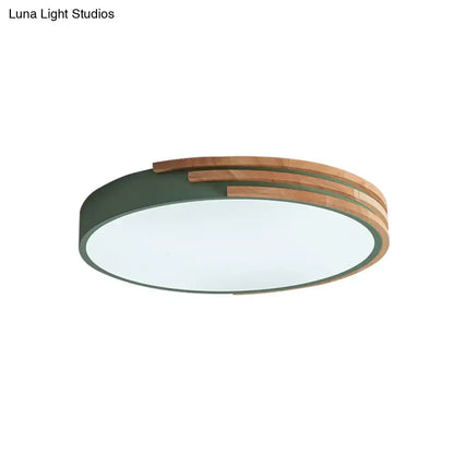 Green Wood Round Ceiling Light flush mount with wooden slats and frosted diffuser Decorbites on Tampa Home & Garden Store