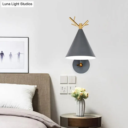 Grey Antler Wall Sconce with grey cone shade and gold antler accents, wall-mounted decor on Tampa Home & Garden Store