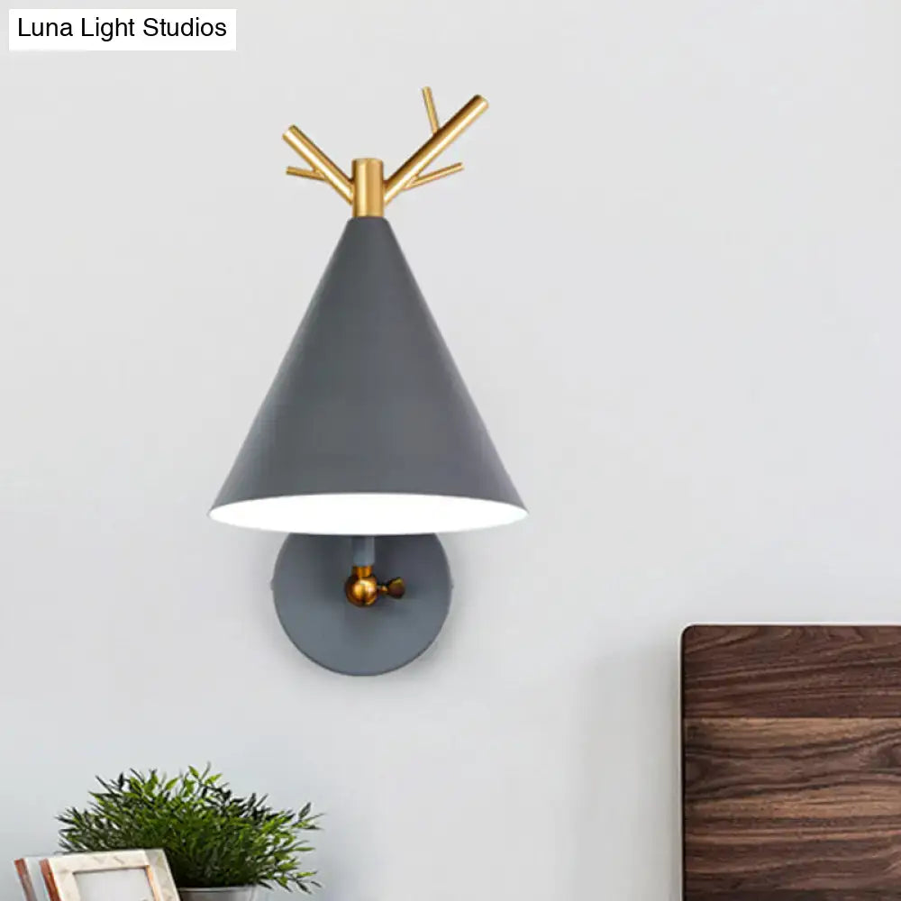 Grey Antler Wall Sconce by Decorbites with gray cone shade and gold branch accents on Tampa Home & Garden Store