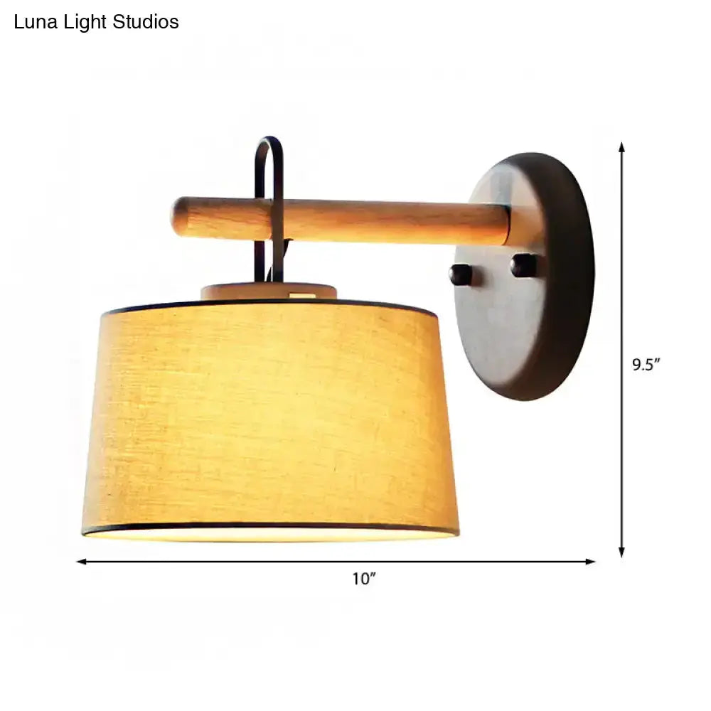 Decorbites modern grey drum shade wall lamp with wood arm for bedroom lighting on Tampa Home & Garden Store