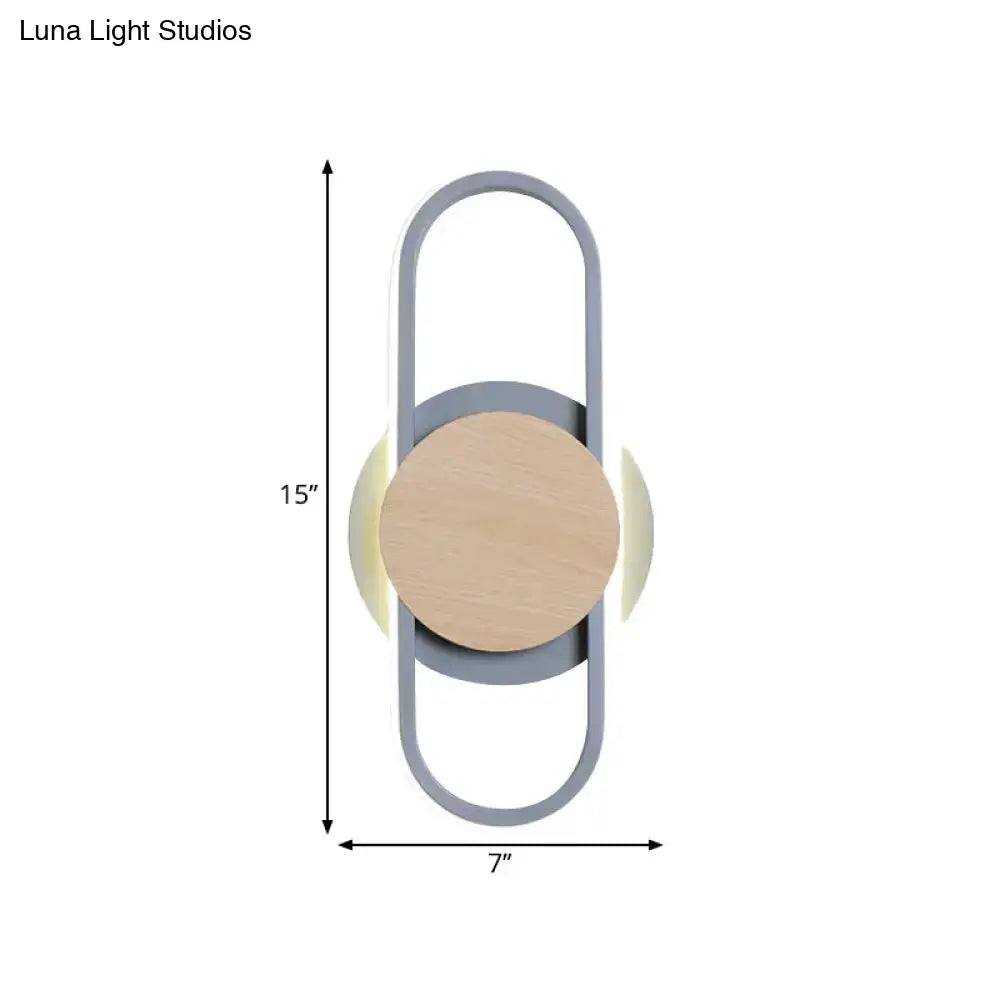 Grey Wood LED Wall Sconce by Decorbites with grey oval frame and natural wood disk on Tampa Home & Garden Store