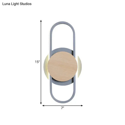Grey Wood LED Wall Sconce by Decorbites with grey oval frame and natural wood disk on Tampa Home & Garden Store