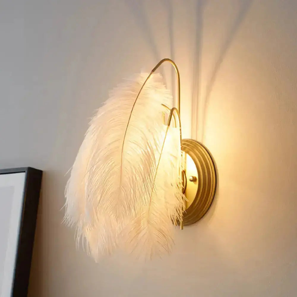 Modern Grey and White Goose Feather Wall Lamp
