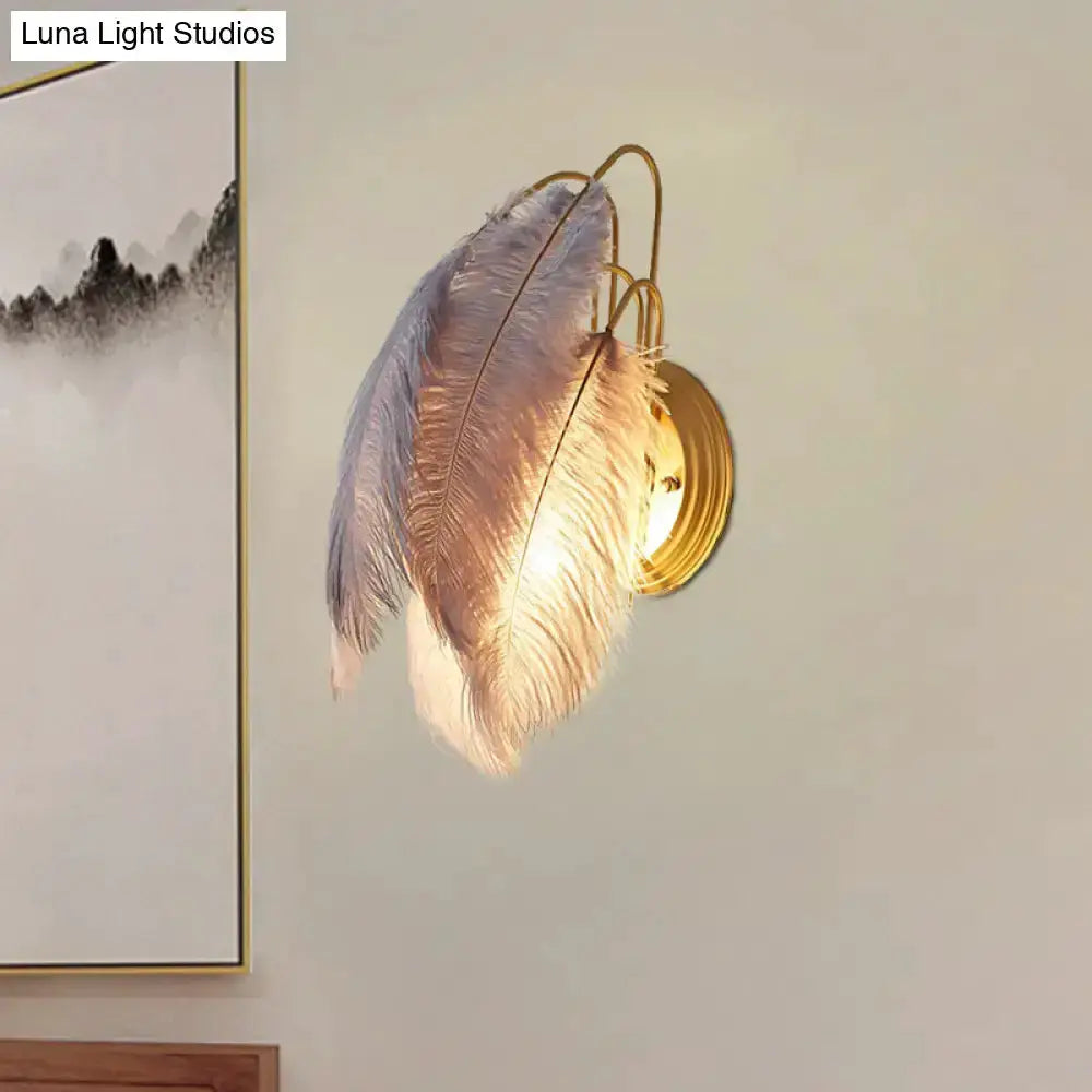 Modern Grey and White Goose Feather Wall Lamp