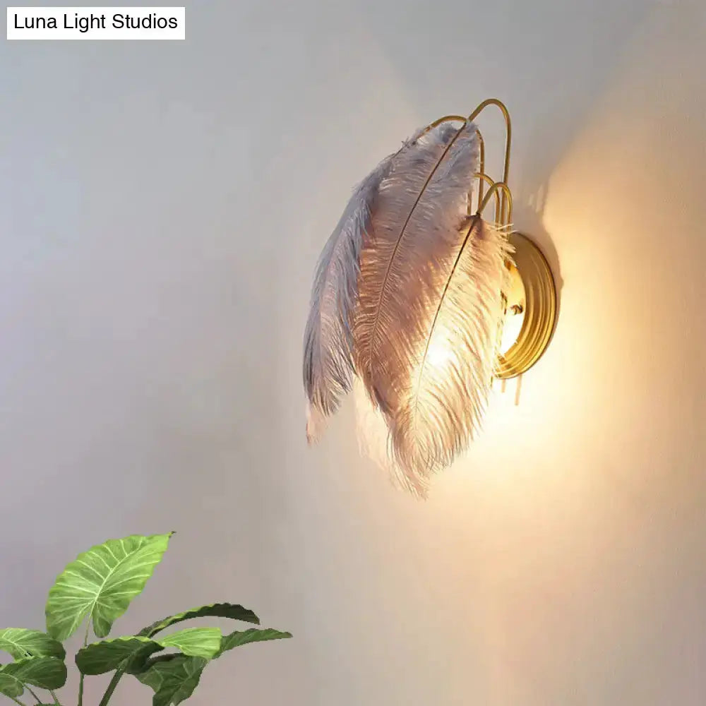 Modern Grey and White Goose Feather Wall Lamp