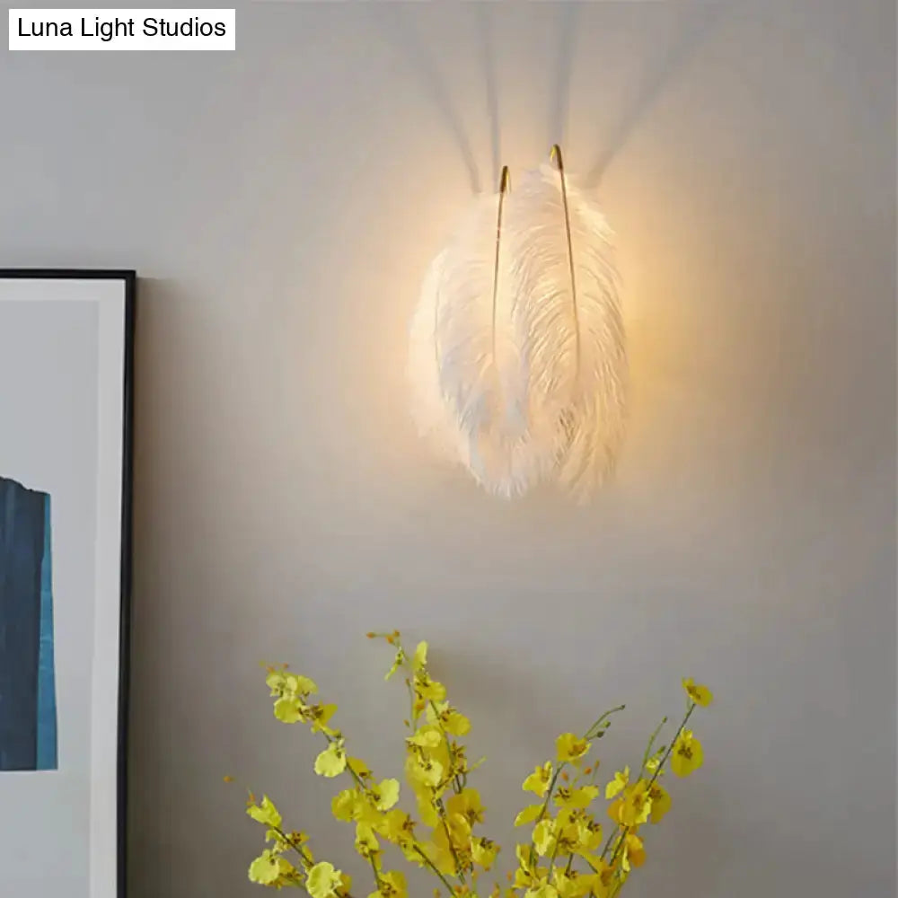 Modern Grey and White Goose Feather Wall Lamp